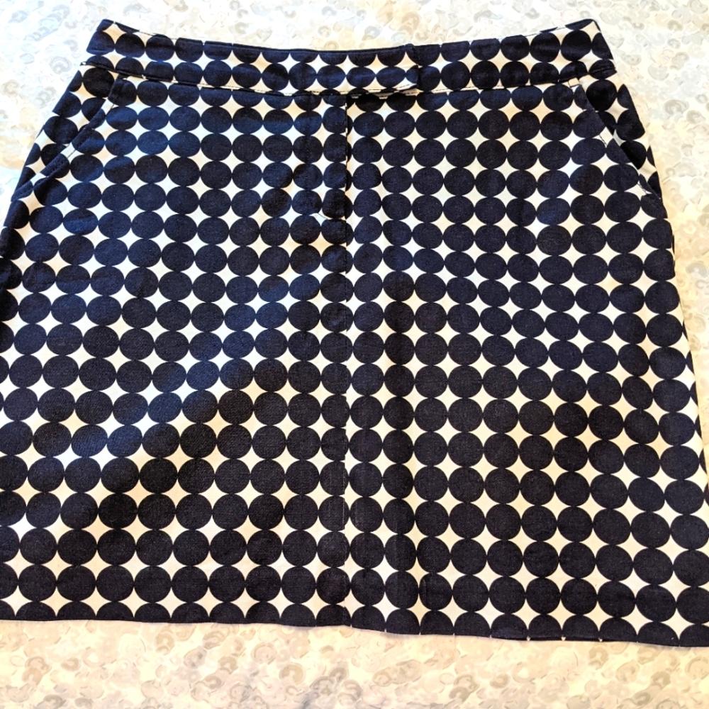 Navy Blue and White Polka Dot Cotton Mini Skirt- Size 8